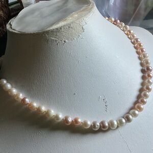 Genuine Cultured Pearl Choker Ivory Rose Gold Silver